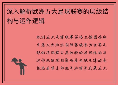 深入解析欧洲五大足球联赛的层级结构与运作逻辑